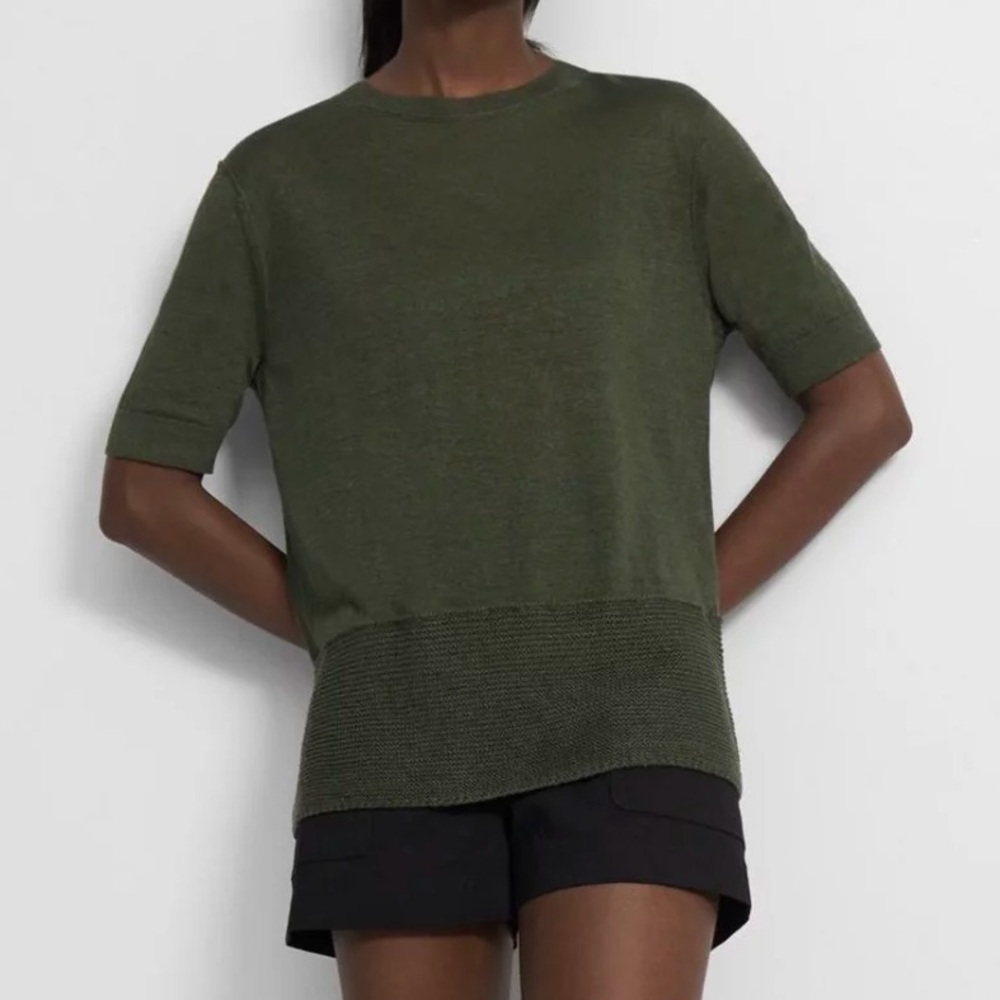 Theory Linen Blend Easy Tee in Clover Green - Picture 1 of 8
